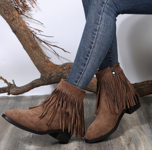 Bottines à Franges et Talons Épais