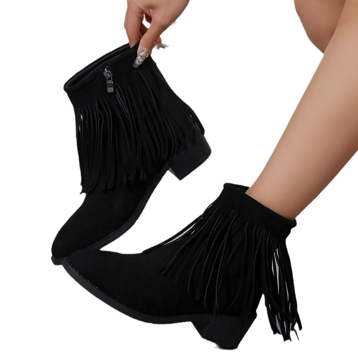 Bottines à Franges et Talons Épais
